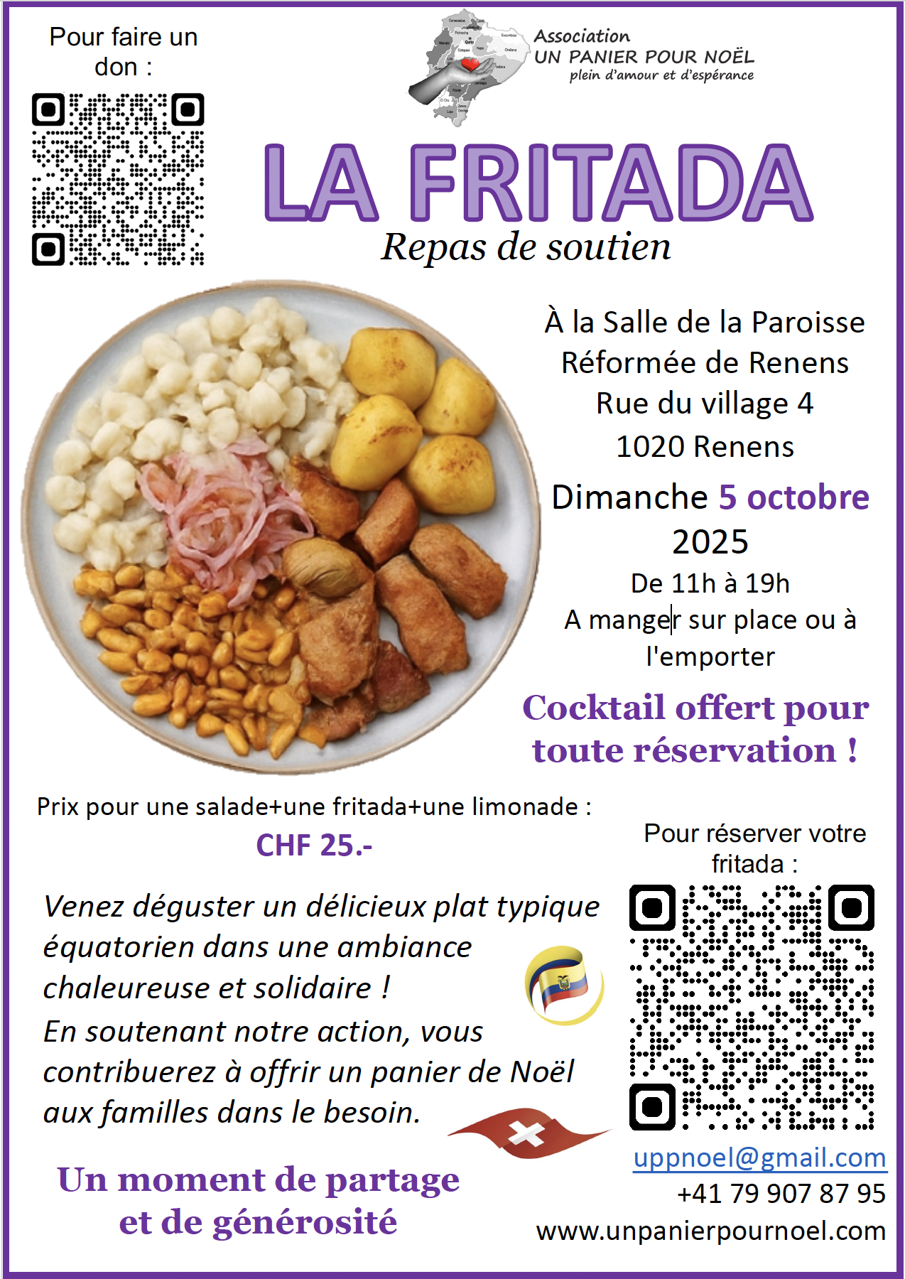 Repas de soutien - Fritada 2025 - le 5 octobre à Renens
